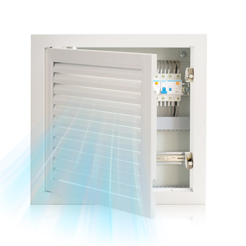 13.5 x 13.5 inch - Access Doors - Access Panel for Drywall with Push-Button Switch - Access Panel with Vent - Aluminum Alloy - White - Good Ventilation - Inside Dimensions: 12 x 12 inch