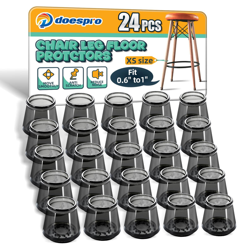 24 Pcs Extra Small Silicone Chair Leg Floor Protectors for Hardwood Floors Felt Furniture Pads Rubber Chair Leg Caps Silicone Cover Reduce Noise Anti Scratch-Black Round Fit (0.6 to 1 inch) 01-black-24pcs XS(Fit0.6"-1") Round