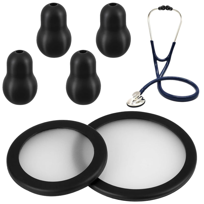 Stethoscope Spare Parts Kit – Includes Eartips, Adult & Pediatric Diaphragms, Non-Chill Bell Sleeve, 4Pcs Super Soft Earbud Eartips Earpieces Replacement for Littmann Stethoscope Silicone Black.