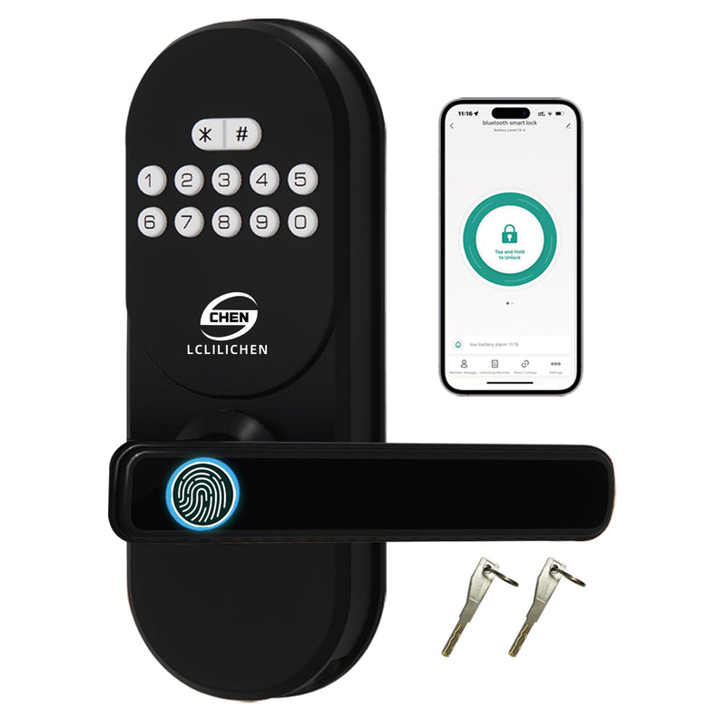 Smart Deadbolt with Handle, Fingerprint Door Lock, Keyless Entry with Keypad & APP Control, IP65 Weatherproof for Front Door, Bedroom, Office