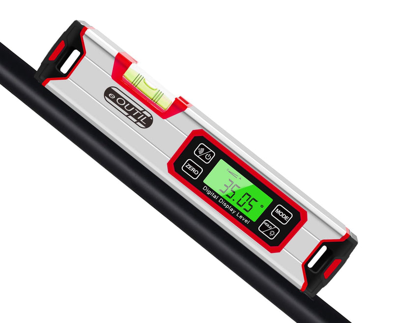 Digital Level and Protractor, 12 Inch IP54 Protected Electronic Bubble Inclinometer Angle Finder with Large LED Backlight and Magnetized V-Groove Base（Red） Red