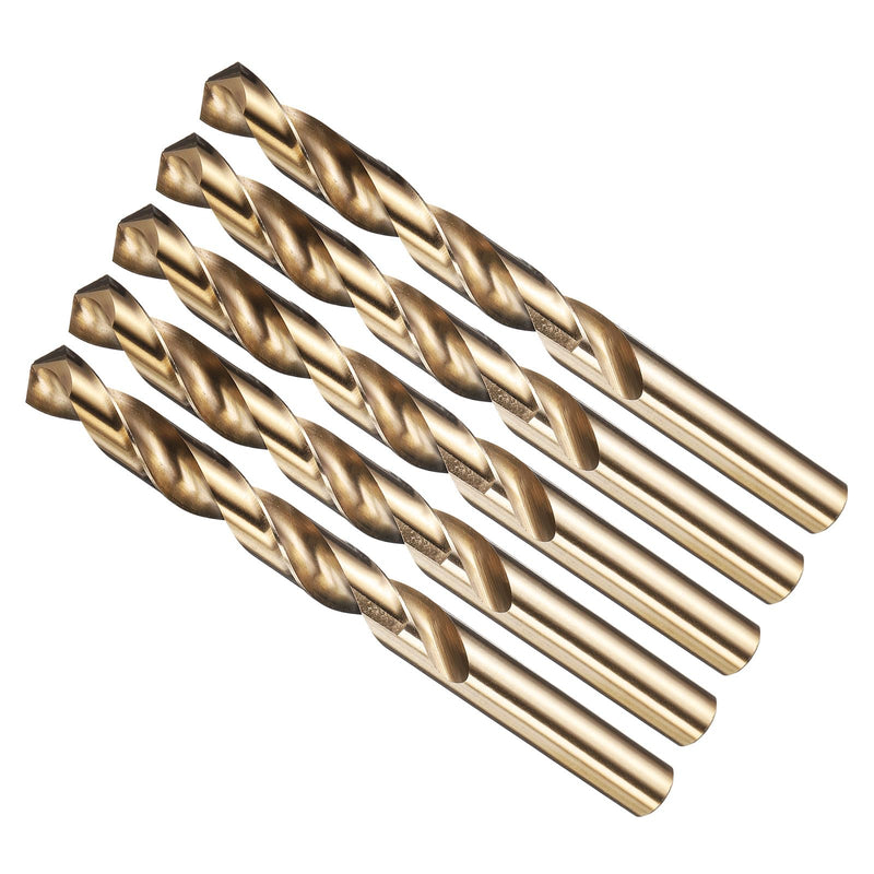 METALLIXITY Drill Bit (1/2") 5Pcs, M2 High-Speed Steel Straight Shank Spiral Flute 135°Point Tip Gold Finish for Stainless Steel Iron Copper Aluminum Hard Metal 1/2 in 5