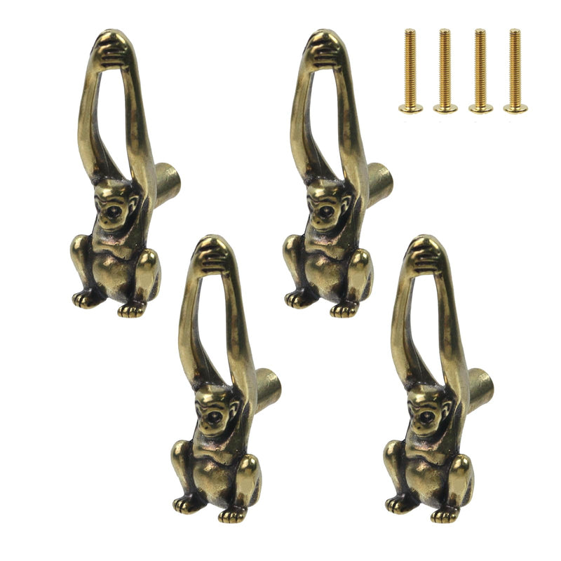 T Tulead 4PCS Brass Monkey Pull Knobs Animal Shape Furniture Pull Hnadle Knob Antique Cabinet Hardware Bronze, for Drawer Wardrobe Bookcase