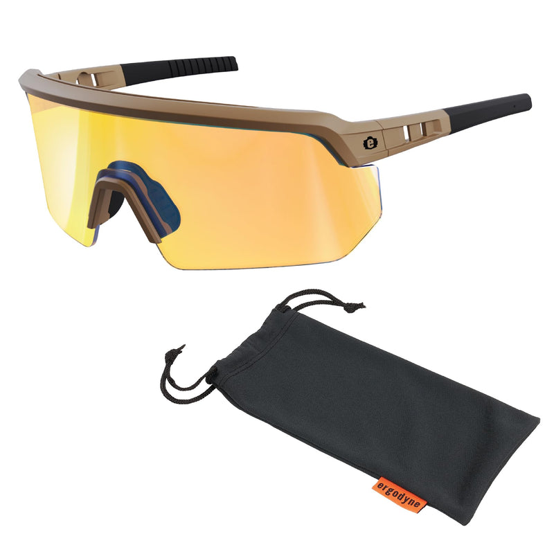 Ergodyne Skullerz AEGIR Safety Sunglasses, High Contrast Color Enhancing Mirrored Lenses, ANSI z87.1 High Contrast Yellow Mirror Lens