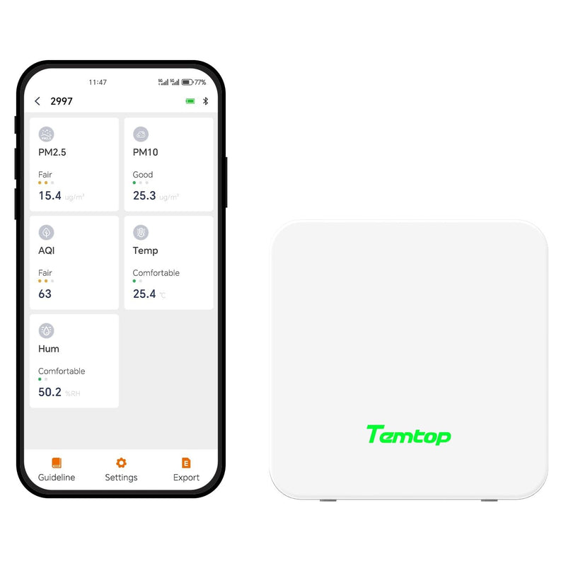 Temtop P1 Air Quality Monitor, PM2.5/PM10/Temperature/Humidity Sensor with Bluetooth App, AQI Tracking & Portable Design for Home, Office, Car, and Travel Use P1 (PM2.5, PM10, AQI)
