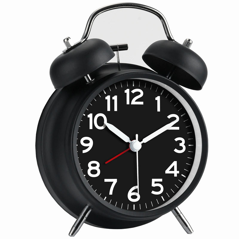 AKCISOT Loud Alarm Clock for Heavy Deep Sleepers, 4.5 Inches Analog Metal Twin Bell Clocks Battery Operated with Backlight for Bedroom Bseide, Old Fashioned for Desk Home Decoration (Black) B_black 4.5 Inch