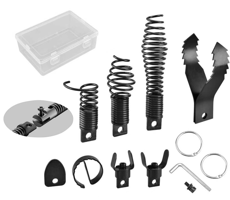 8-Piece Drain Snake Kit for 5/16" to 3/4" Cables – Heavy-Duty Manganese Steel Cutters for Roots, Grease & Stubborn Clogs – Includes Storage Case & Metal Ring 8-piece