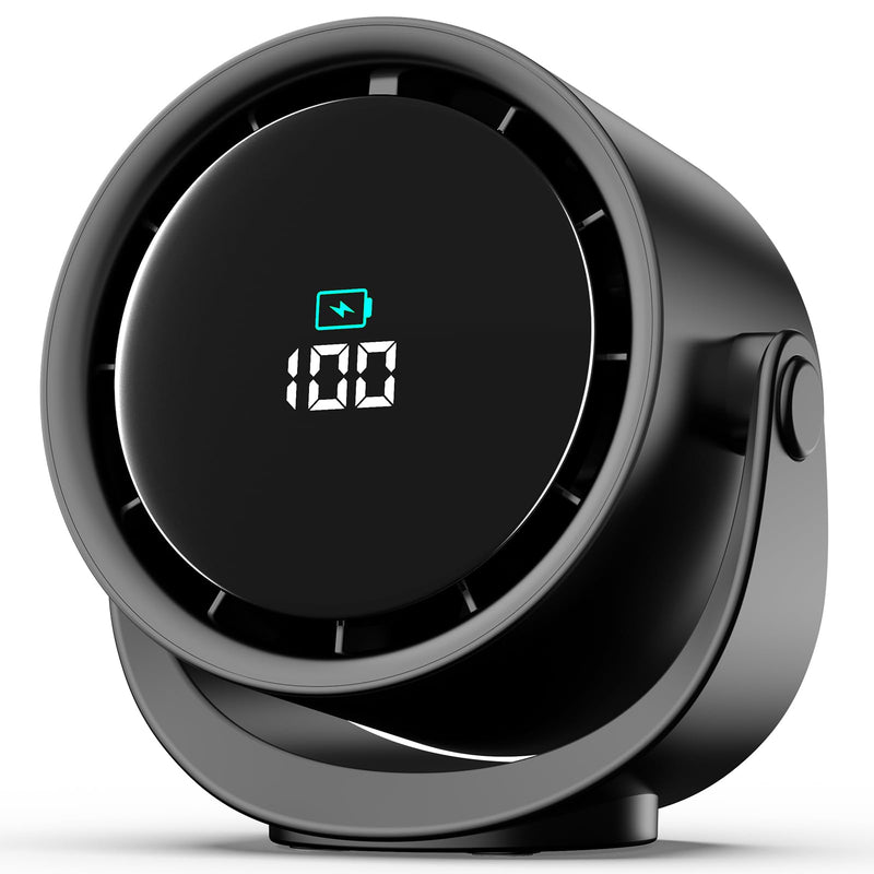 YOSHENMO Portable Desk Fan for Bedroom, Turbo Table Fans with smile icon LED Display, 6-inch, 5-Speed Strong Airflow, Low Noise, 360° Adjustable Tilt, Suitable for Home, Office, Outdoor, Ink Black