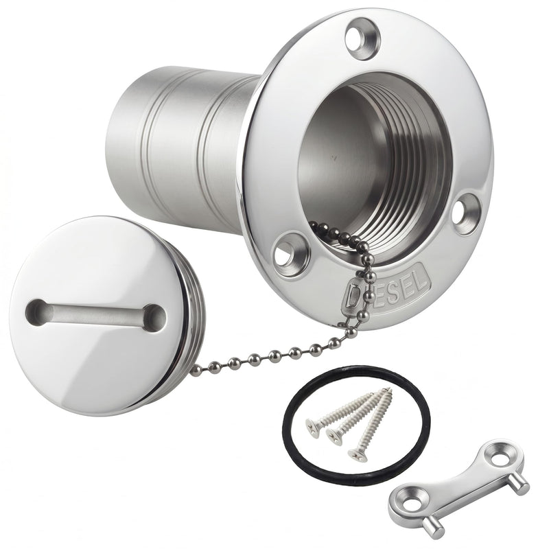 316 Stainless Steel Straight Diesel Deck Fill– Marine Boat Fuel Filler Neck & Secure Anti-Theft Access Diesel-Straight(1-1/2")