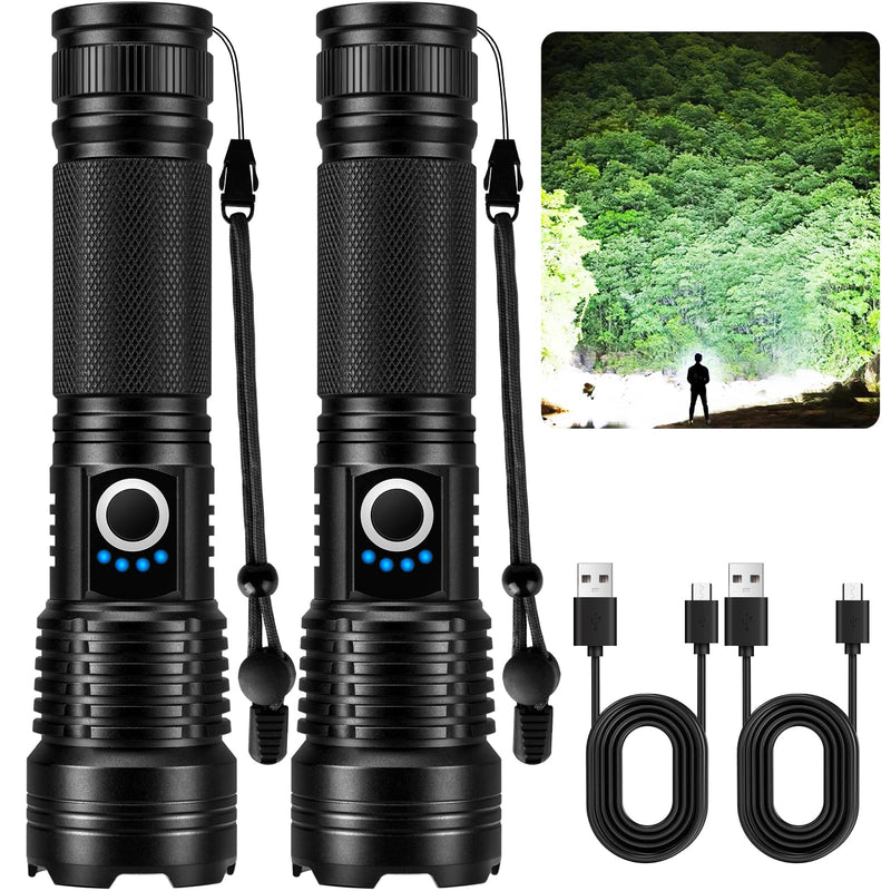 Rechargeable Flashlights 90000 High Lumens - 2 Pack, Super Bright LED Flashlight Rechargeable with 5 Light Modes, High Powered & IPX7 Waterproof Flash Light for Camping, Home