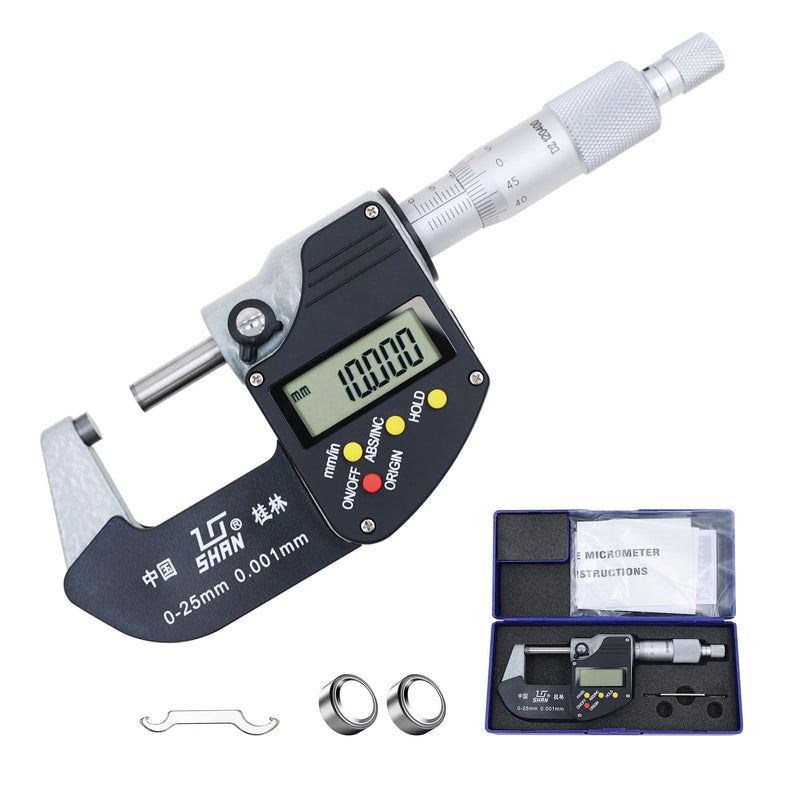 0-1 Professional Digital Micrometer，0.00005" /0.001mm Resolution，Digital Outside Micrometer with Carbide Tip 0-1" Range with Ratchet Stop, Precision Machinist Workshop Automotive Tools Digital Micrometer 0-1" (0-25mm)