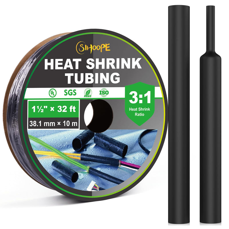 3:1 Adhesive Lined Heat Shrink Tubing Roll, Marine Grade Waterproof Dual Wall Heat Shrink Tube, Industrial Electrical Wire Insulation & Automotive Wire Repair – Black (1-1/2", 32 FT) 1.5 Inch 32 Feet