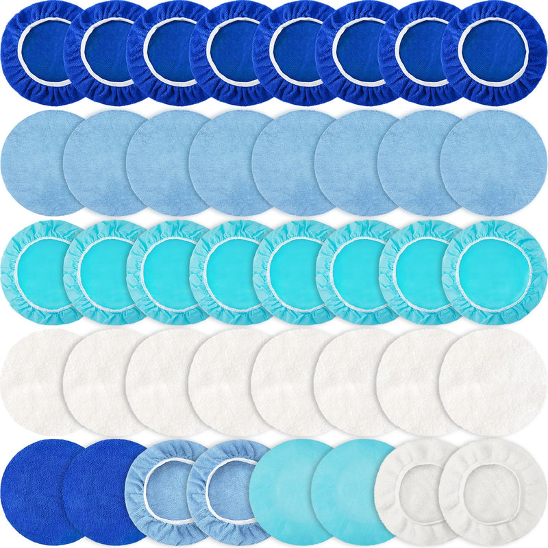 Tallew 40 Pcs Car Orbital Buffer Polisher Pad 9 to 10 Inches Microfiber Polishing Pad Cover Bonnet Set Car Polisher Bonnet Including 20 Microfiber 10 Plush 10 Non Woven