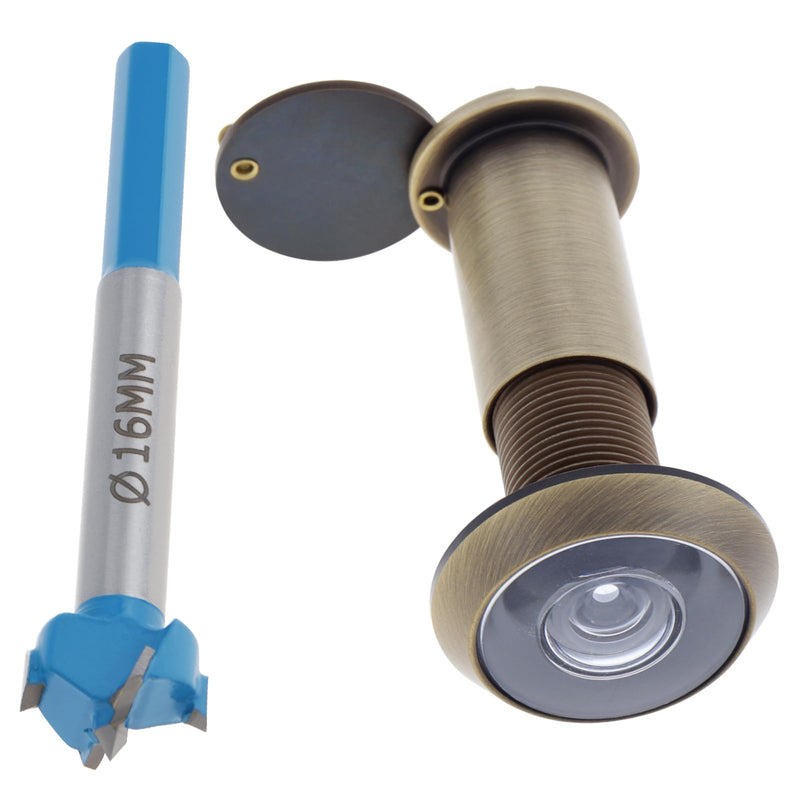 Door Viewer Peephole,200 Degree Solid Brass Peep Holes for Solid Wood Door with 16mm Drill Bit, 5/8 Inch Door Eye Viewer with Privacy Cover for 1-3/8" to 2-1/4" Doors (1, Antique Bronze)