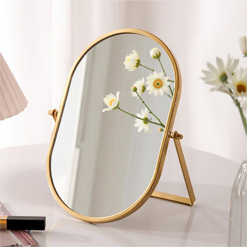 Tabletop Mirrors Makeup Mirror Portable Vanity with Metal Frame Desk Table Mirror with 180°Adjust Dressing Room Rotate Good for Bedroom Bathroom Gold 11"L x 7"W
