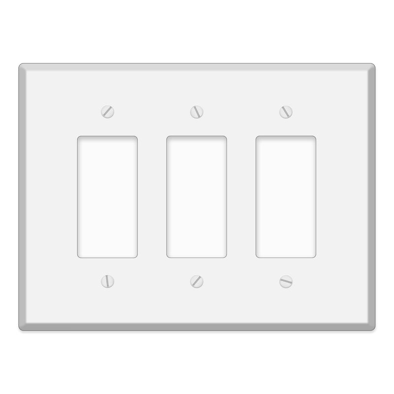 3-Gang Oversized White Metal Rocker Switch Wall Plate – 7.5" x 5.5" Jumbo GFCI Outlet Cover, Heavy-Duty Painted Steel, Corrosion-Resistant with Matching Screws, Universal Electrical Fit, Made in USA 3-Gang