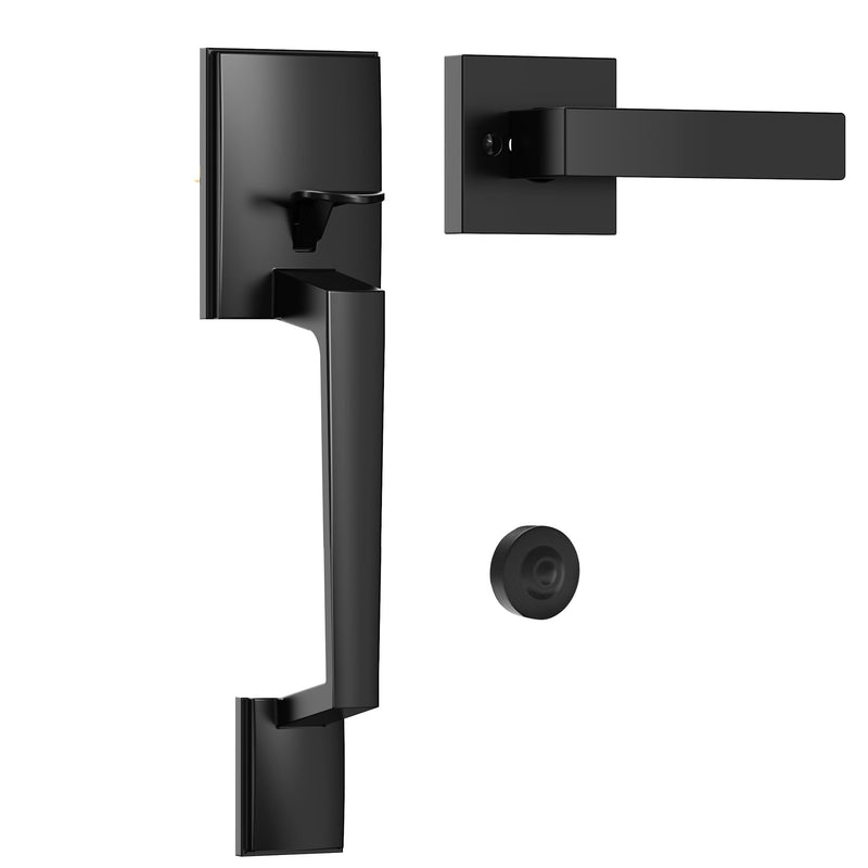Kolet Front Door Handle, Handle Set with No Lock, Exterior Entry Door Handle, Heavy Duty Zinc Alloy, Reversible for Right & Left Opening, Deadbolt Not Included, Matte Black