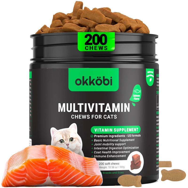 Cat Vitamins for Indoor & Outdoor Pets - 200 Chews - Healthy Cat Treats - Immune, Joint Support, Skin & Digestion - Multivitamin with Omega 3s, Glucosamine & Probiotics - NewNest Australia