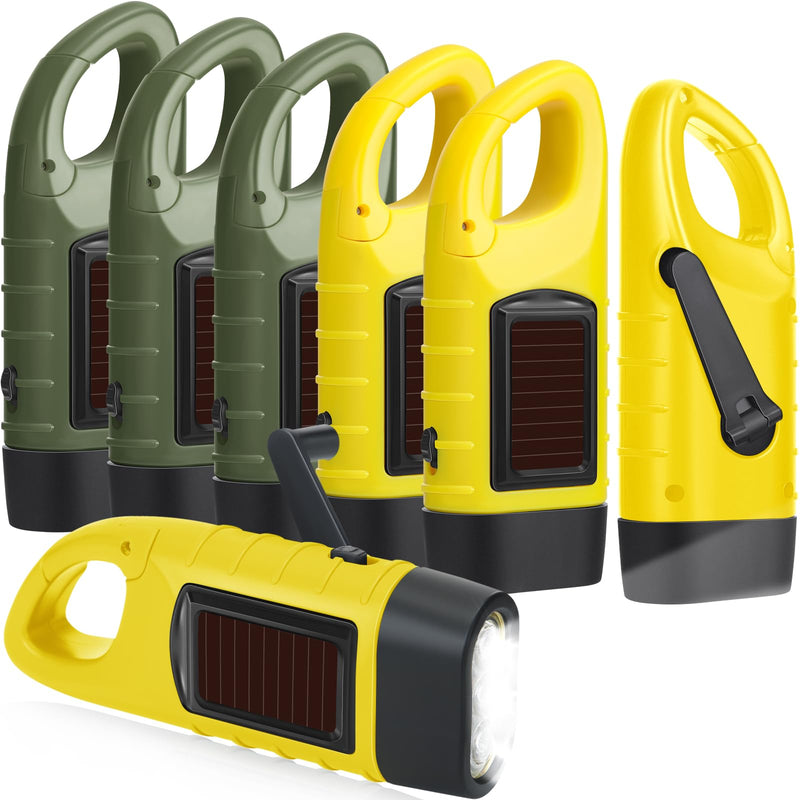 Mudder 6 Pcs Hand Crank Solar Powered Flashlights Emergency Rechargeable LED Handheld Flashlights for Survival Gear Outdoor Sports Camping Hiking Backpack Safety(Green,Yellow) Green,Yellow