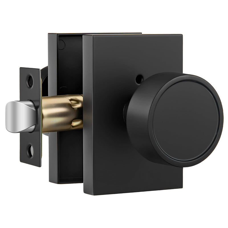 goldenwarm Black Interior Door Knob, Zinc-Alloy Privacy Matte Black Door Knob Interior, Rectangular Heavy Duty Modern Indoor DoorKnob for Bedroom, Bathroom, 1 Pack