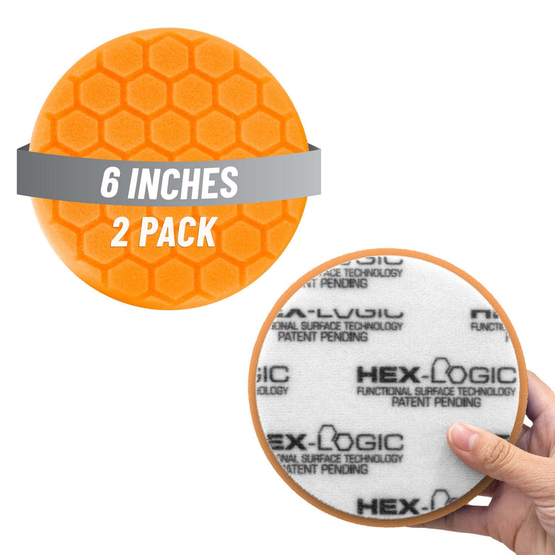 Chemical Guys Hex-Logic 6.5" Quantum Buffing Pad Orange (2 Pack) - Precision Cutting Pad for Swirls and Scratches - Works with Dual Action and Rotary Polishers for Paint Correction (BUFX112HEX602)