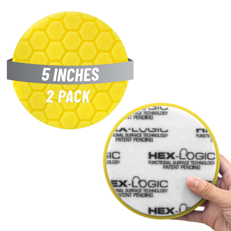 Chemical Guys Hex-Logic 5.5" Quantum Buffing Pad, Yellow 2 Pack - Medium-Heavy Cutting for Paint Correction for Automotive Detailing and Car Care - BUFX111HEX502