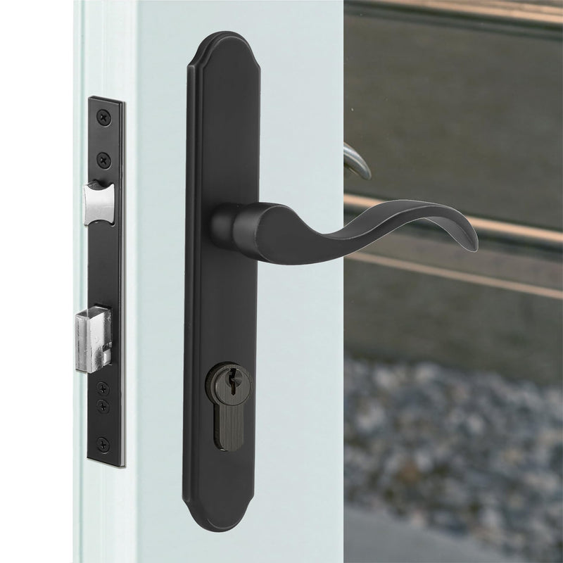 ReigaHood Offset Euro Mortise Storm Door Handle Complete Set Fits for Pella Screen Door Hardware, 2-1/2" Handle PZ, 7/8" Backset, 7-1/4" Trimplate H.C., Non-Handed, Matte Black