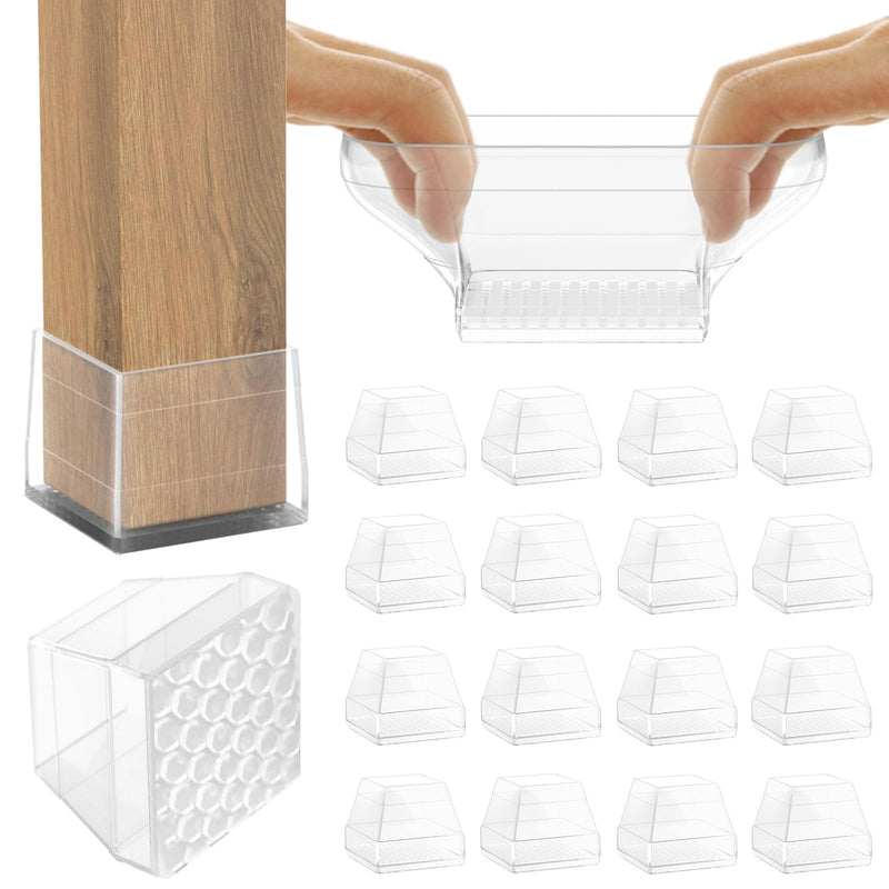 16 Pcs Non Slip Square Chair Leg Protector - Non Skid Furniture Grippers, Anti-Slip Silicone Furniture Feet Caps, Used for Outdoor Protection of Chair Legs(Clear, 1.26-1.54"). Clear Square(1.26-1.54")