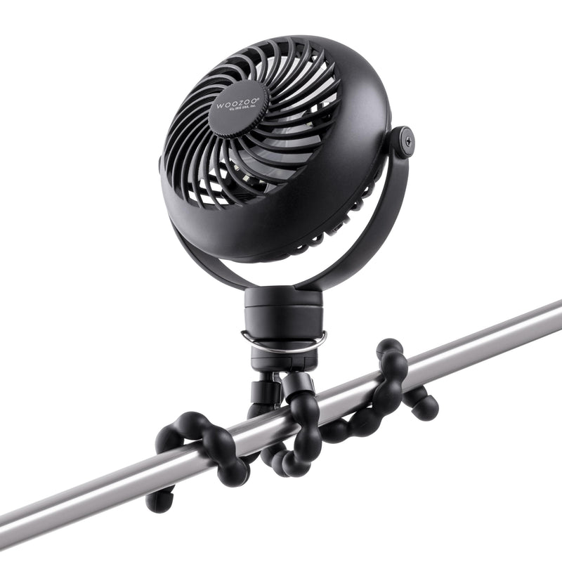 IRIS USA WOOZOO 3.5" Cordless Portable Personal Fan with Flexible Tripod Stand, 10-Hour Runtime, 360° Tilt, 3 Speeds, LED Light, Mosquito Repellent Tray, USB-C Charging, for Indoor/Outdoor Use, Black