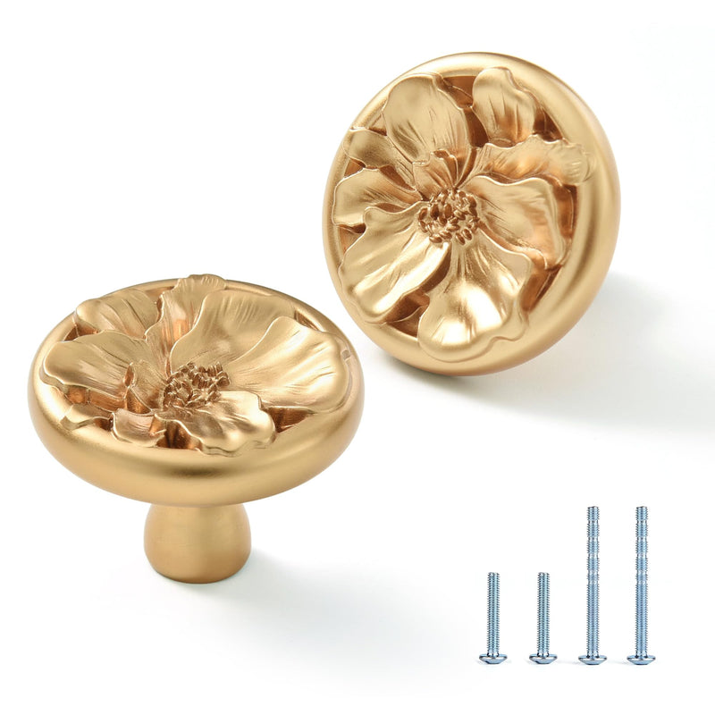 Flower Cabinet Pulls Handle Knob Drawer for Kitchen Dresser Wardrobe Bathroom and Cupboard One Hole Hardware Knobs for Girl Easy Installation Pack of 4 Champagne Bronze Single Hole