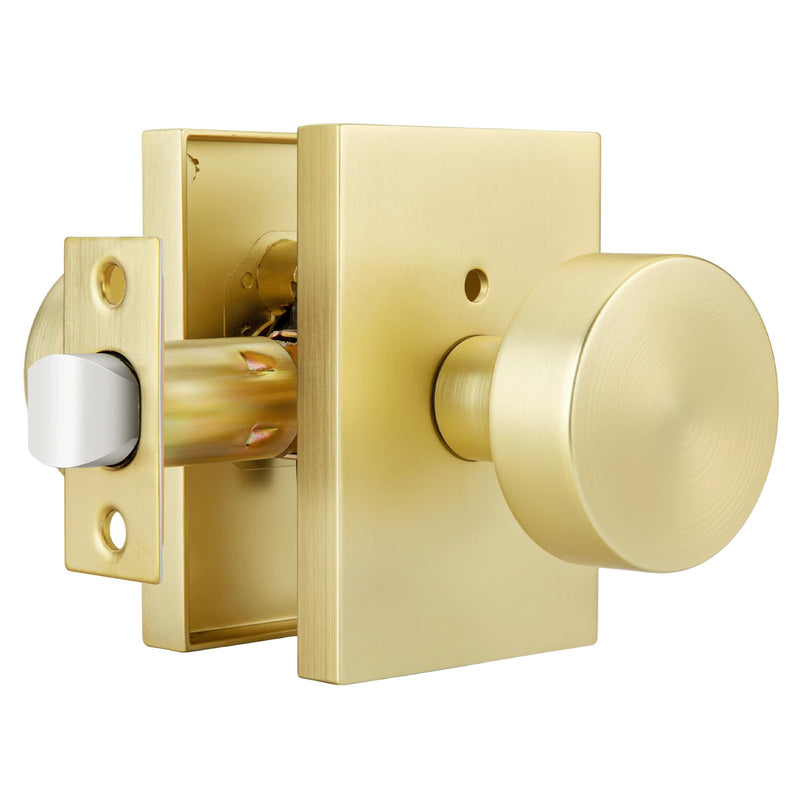 goldenwarm Gold Door Knob Interior, Heavy Duty Brushed Gold Interior Door Knobs for Bedroom Bathroom, Round Privacy Door Knob, Zinc-Alloy Rectangle Rosette Indoor Doorknob (1 Pack) 1 Pack