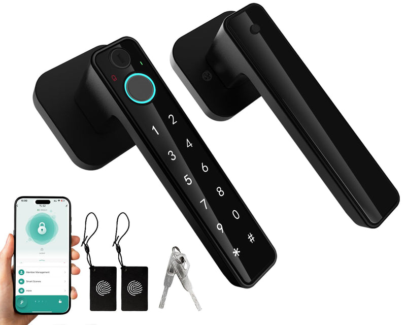 5-in-1 Smart Fingerprint Door Lock,Keyless Entry Digital Knob, Bluetooth App Control, Card and Key, Biometric Door Knob with Handle, Easy to Install for Exterior, Interior, Bedroom Doors