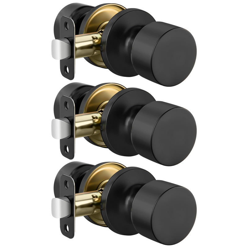 Haidms Matte Black Closet Door Knobs, Passage Door Knob for Closet, Black Round Door Knobs Interior Hallway 3 Pack