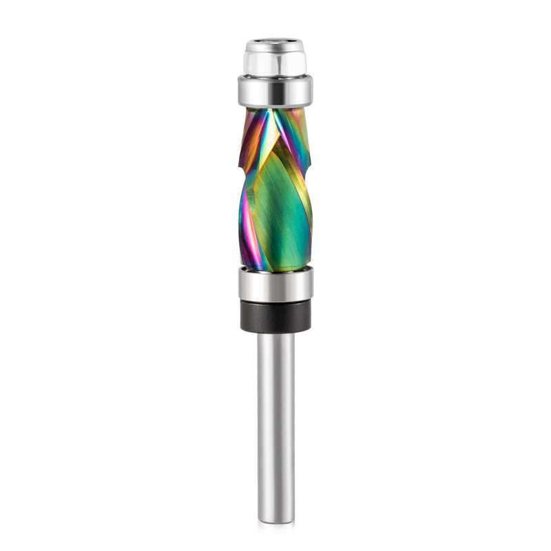 Carbide Compression Flush Trim Router Bit 1/4 Shank, 1/2" Diameter, 1" Cutting Length，DLC Coated Up Down Pattern Template Router Bit with Top and Bottom Bearing for Woodworking Trimming 1/4''x 1/2''x 1''