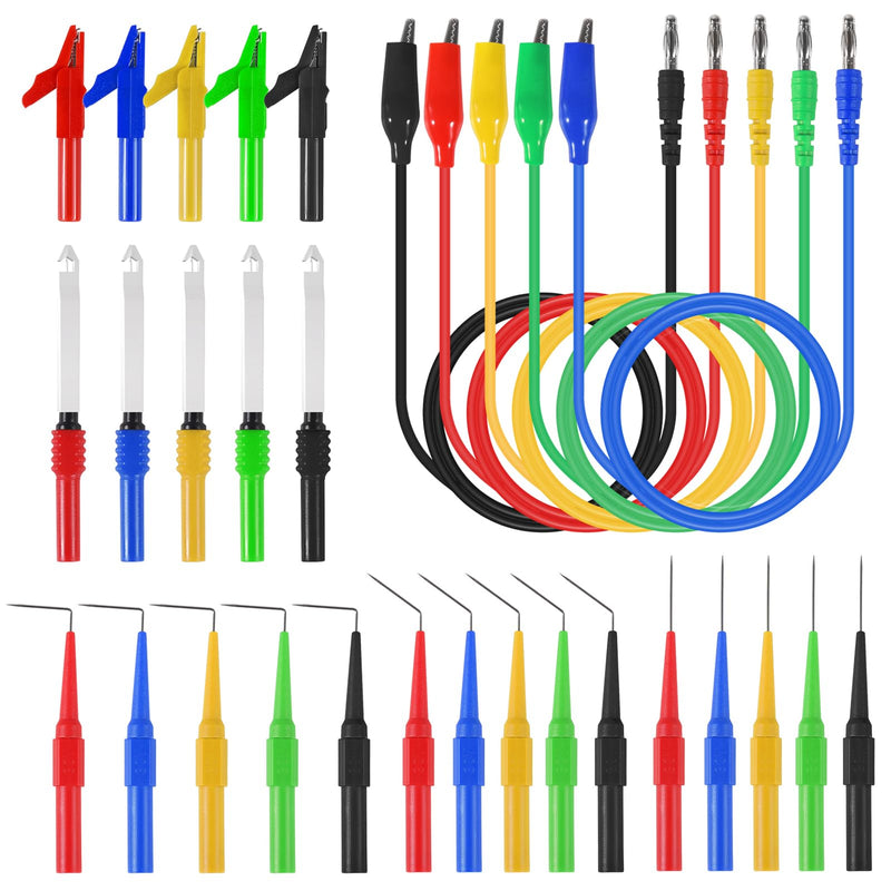 30PCS Back Probe Kit, Banana Plug to Copper Alligator Clip Automotive Test Leads Set with Alligator Clips, Wire Piercing Probes, 15PCS 30V Back Probe Pins for Car Repairing Diagnostic Circuit Testing