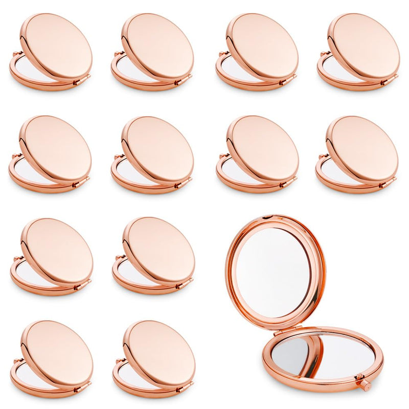 Compact Mirror, Pocket Travel Makeup Mirror for Purse, Metal Round Shell, 2-Sided 1X/2X Magnifying, Portable, Folding, Handheld, Rose Gold, 12 Pack