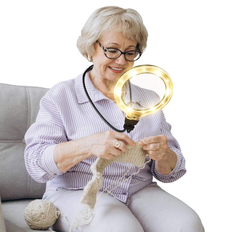 15X Hands Free Magnifying Glass with Light, 6 Light Modes, 1200mAh Rechargeable Neck LED Magnifier for Seniors & Low Vision, Needlepoint, Cross Stitch, Crafts, Reading, Sewing
