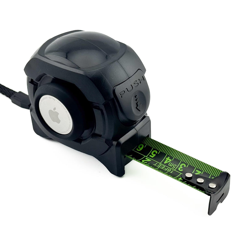 Tape Measure Compatible with AirTag Holder - 16 Ft Metal Retractable Tape, Built-in Tracker Slot, Push-Button Lock and Belt Clip, Never Lose Your Tool at the Job Site | Green and Black
