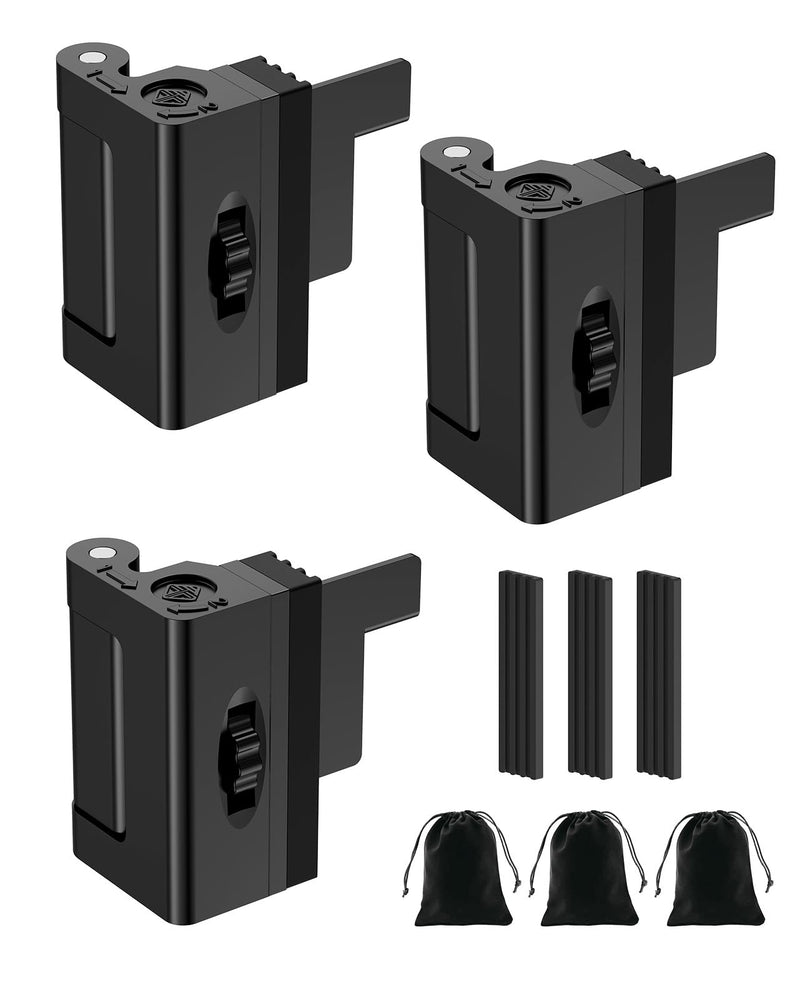 Portable Door Reinforcement Lock for Travel & Home, No Screws Instant Install Safety Lock for Inward Swing Front Door, Hotel, Apartment - Extra Latch from Inside Withstand 800lbs (Black-3PCS) Black-3PCS