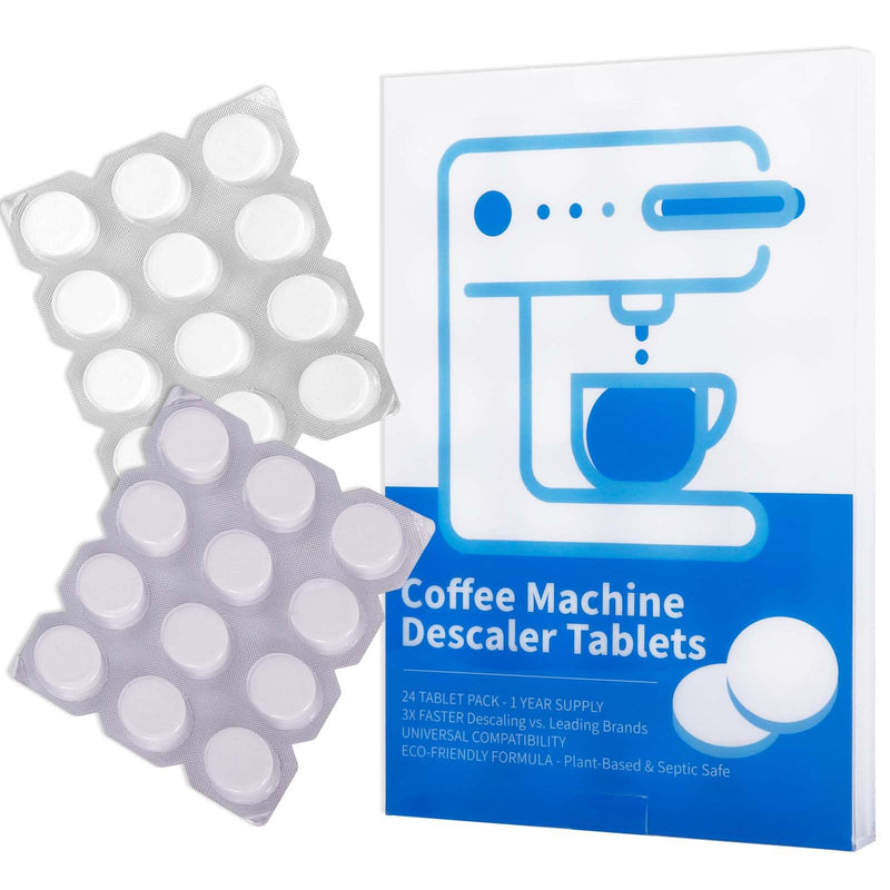 Coffee Machine Cleaning Tablets, Machine Descaler Tablets, 24PCS Coffee Machine Descaler Tablets - Plant-Based Universal Cleaner for Keurig Nespresso Delonghi, Deep Cleaning Descaling Solution (24PCS)