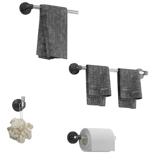 Black Acrylic Bathroom Accessories Set, Including a wall-Mounted Towel bar, Towel Ring, Toilet Paper Holder, and Robe Hook. A 4-piece Modern Acrylic Bathroom Hardware Fixture Set. Black Set