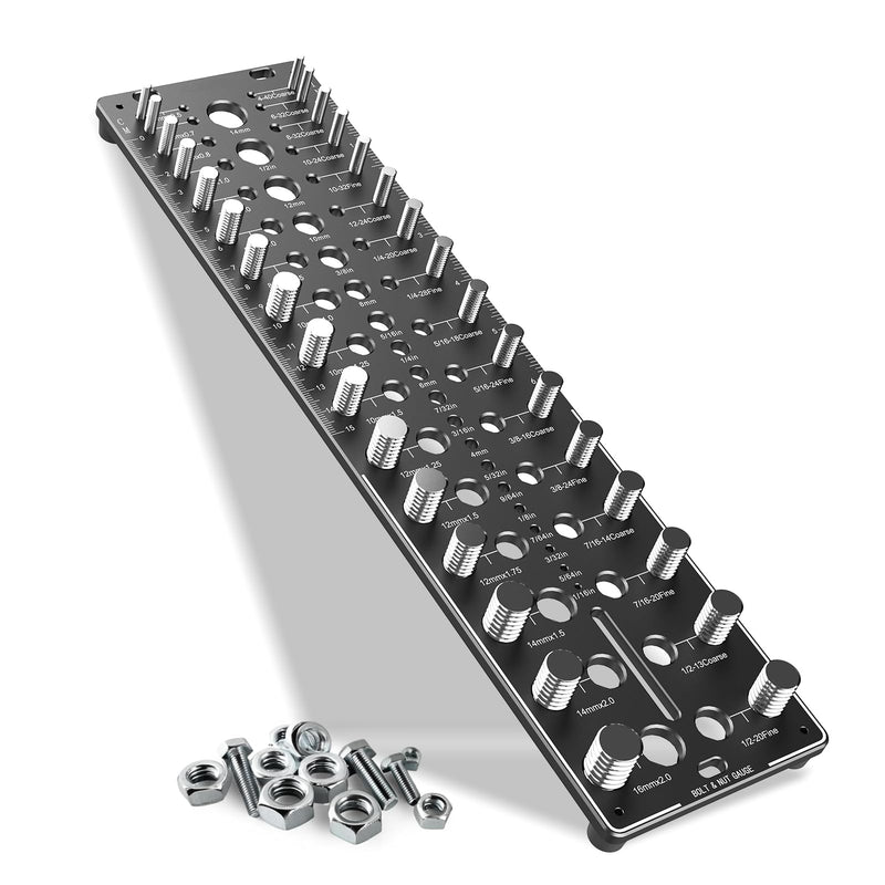 Thread Checker, 32 Nut and Bolt Thread Checker, Bolt Size and Thread Gauge 16Standard & 16 Metric, Bolt Size Finder, Wall-Mountable Bolt Thread Identifier Gauge with Inch & CM Ruler