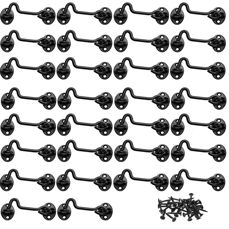 4in Barn Door Latch 30Pack Door Lock Hardware, Sliding Door Lock Eye Hook Latch with Screws, Rust-Resistant Metal Gate Latch 4in Black/30Pack