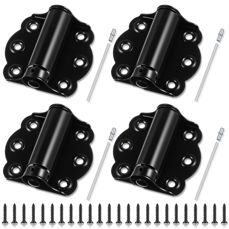 Zonon 4 Pack Self Closing Screen Door Hinge 2 3/4" Adjustable Heavy Duty Steel Spring Loaded Hinges Closer for Screen Cabinet Garage Storm Left and Right Door(Black) Black