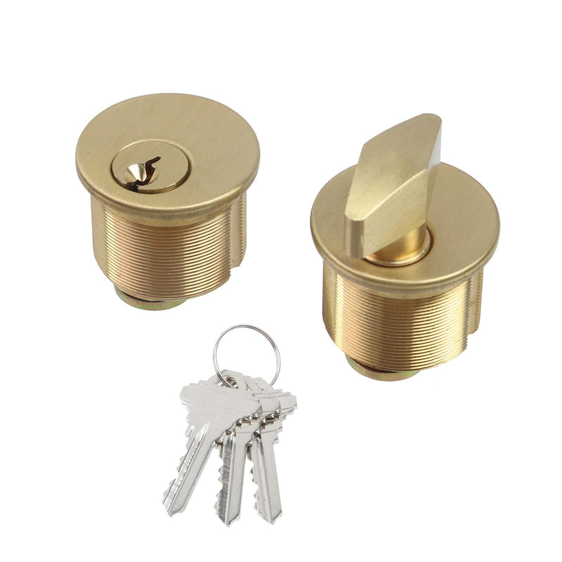2 Pcs 1" Mortise Lock Cylinder Copper Security Door Locks Front Door and Exterior Gate Lockset Hardware with Keys, Gold