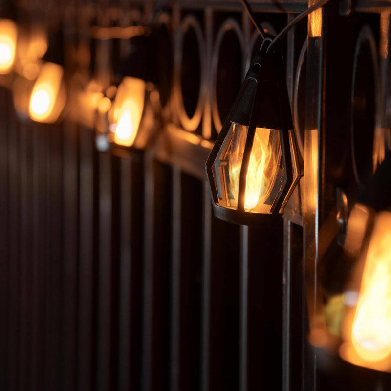 Solar String Lights Outdoor Waterproof - 10 Flickering LED Bulbs with Patented Flame Effect, 21 ft Solar-Powered Solar Hanging Lights Outdoor for Patios, Porches, Fences, Gardens & Decorative Ambiance