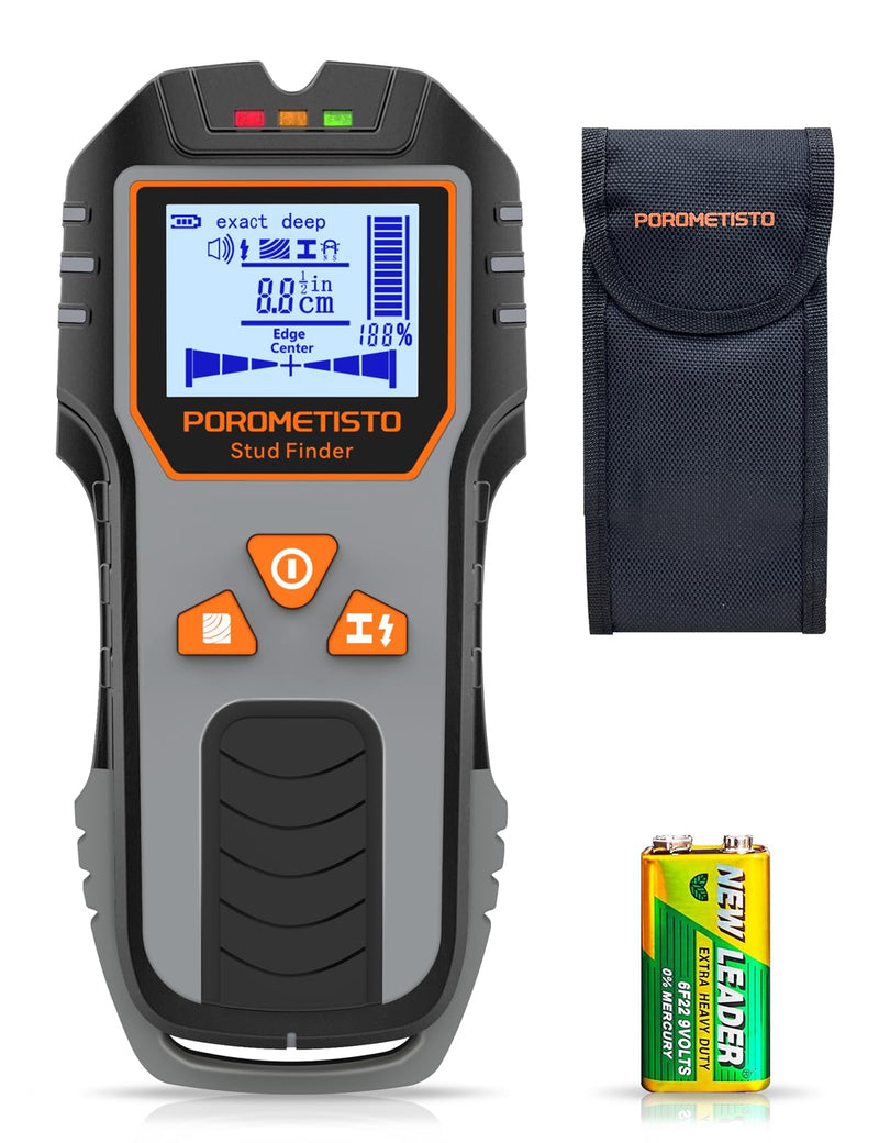 6-in-1 Stud Finder Wall Scanner, POROMETISTO DSF01 Wall Stud Finder with Electric Wire Finder, Deep Scan Stud Sensor for drywall, Wood, Plaster Walls, Metal, AC Wire, Magnetic, Joists, Pipes