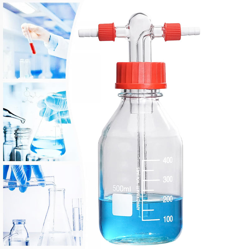 500ml Lab Glass Washing Bottle - Graduated Lab Buffer Bottle， Borosilicate Glass，Transparent (16.9 Ounces) 16.9 Ounces