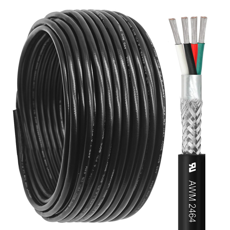18/4 Shielded Wire 30FT 18 Gauge 4 Conductor Wire, UL2464 18 AWG Chain CNC Tinned Copper Cable for CNC Router Machine, CNC Spindle, Microphone, 3D Printer 30 Feet 4C 18AWG
