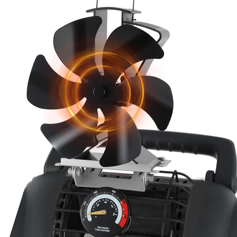 Tomersun Wood Stove Fan Fireplace Fan Heat Powered Stove Fan for Wood Burning/Pellet/Fireplace, with Thermometer Large